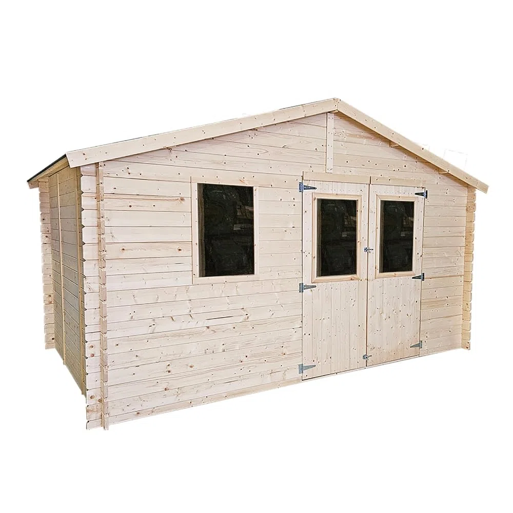 Casetta da Giardino in Legno Diana 4x2,5 m, Pareti 25 mm Blockhouse, Porta Doppia Finestrata e Finestra Laterale, Capanno per Attrezzi e Deposito da Esterno in Abete Naturale