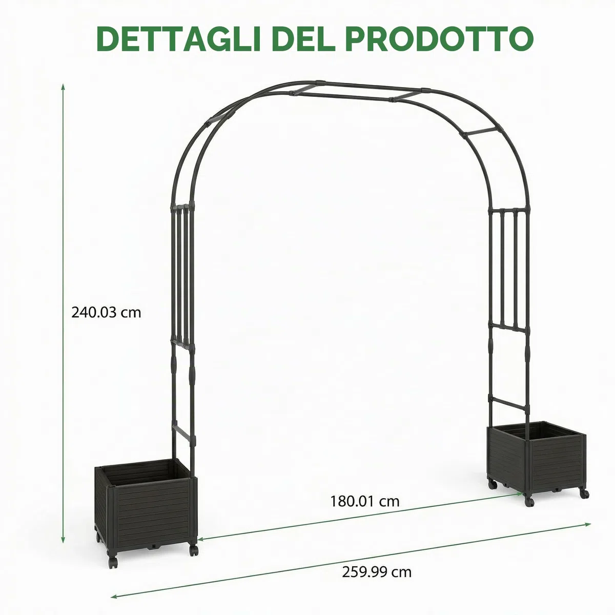 Garvee Arco da Giardino con Fioriera e Ruote Bloccabili, Altezza 2.4m Traliccio per Piante Rampicanti in Metallo, Supporto per Rose Edera Matrimoni Decorazione Esterna, PP Resistente UV