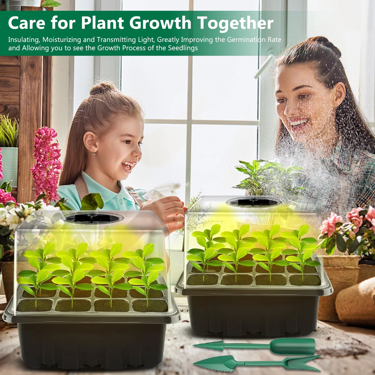 ZLPBAO Mini Serra Germinazione, Confezione da 5 vassoi per semi con luce di coltivazione per serre e giardini,Mini Serra per Piantine Semina Germinazione di Piante in Crescita