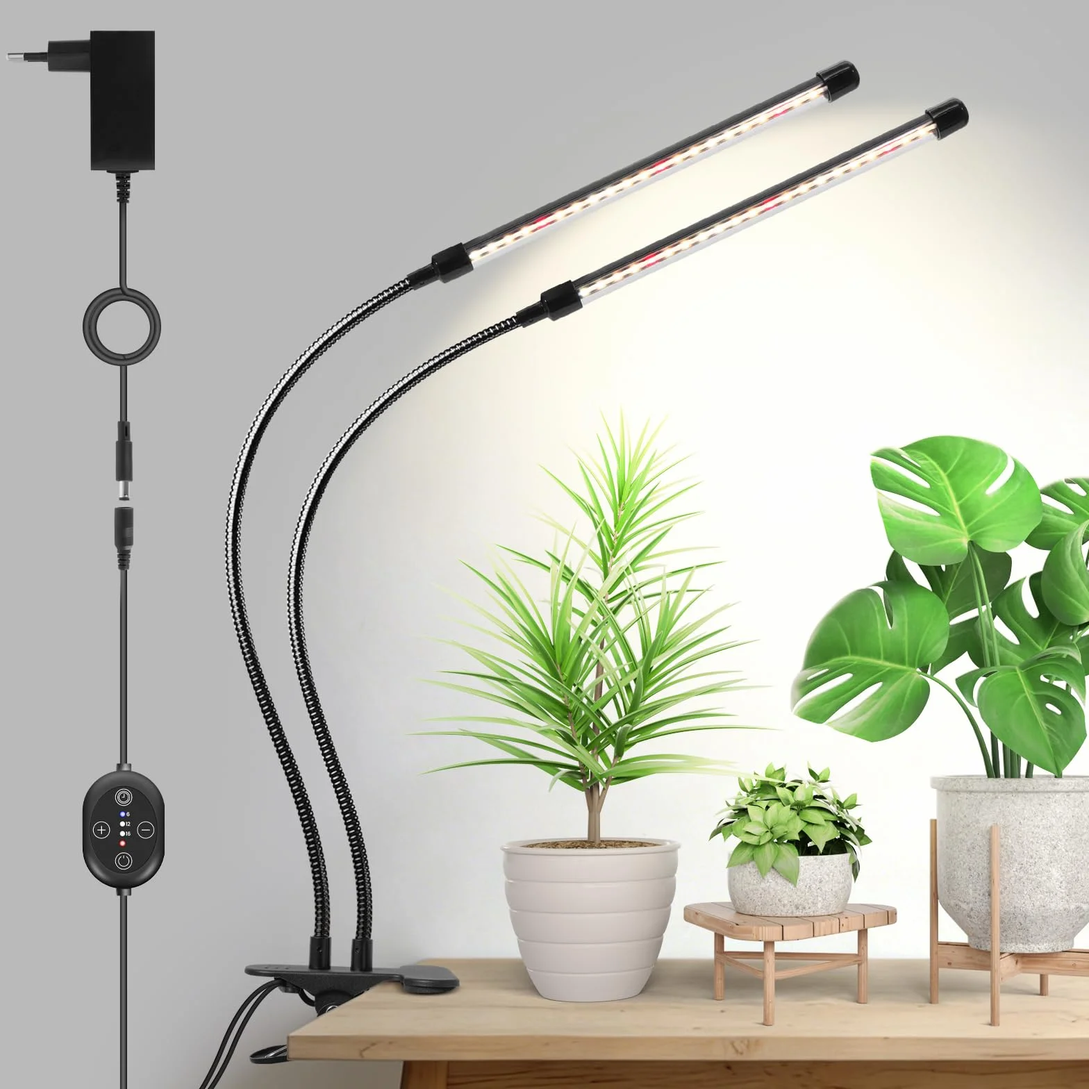 Lampada LED per Piante da Clip 12V, spettro completo con rosso 660nm potenziato, timer e dimmer, PPFD alto 160 µmol/s/m²@15cm, 10W luce di crescita ideale per coltivazione piante indoor.