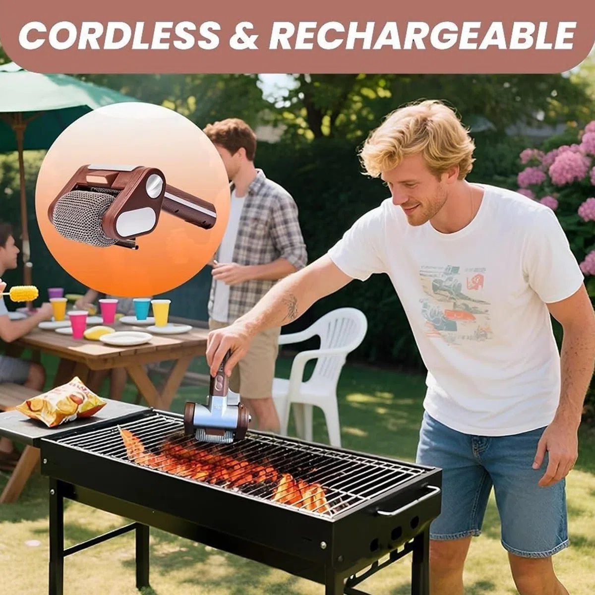 Electric Grill Bruash,Electric Grill Cleaner Bristle Free,Bristle-Free Spinning Grill Brush,Removable Wireless Electric Grill Brush with LED Light,Suitable for Outdoor Grills-B