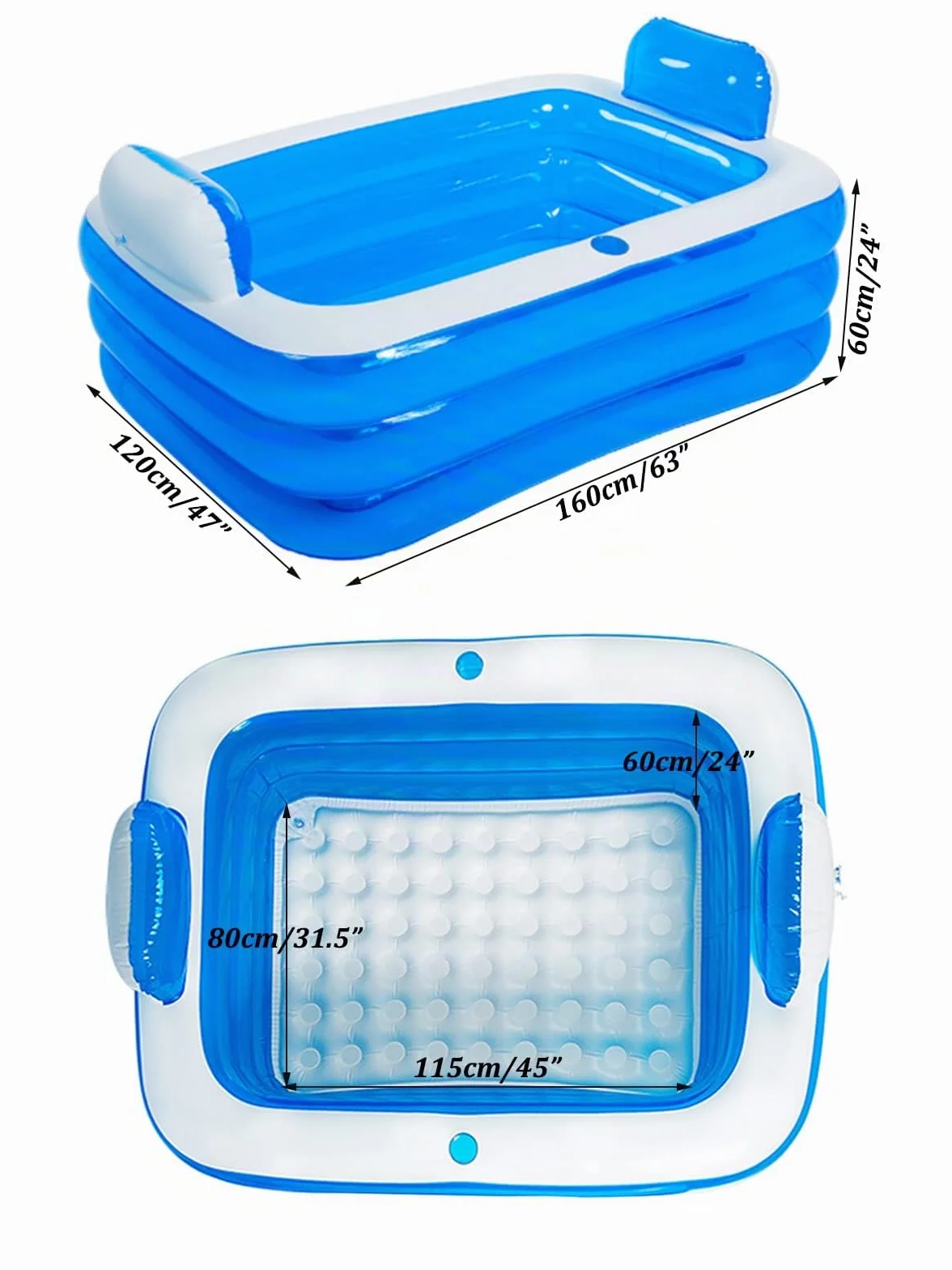 Piscina gonfiabile, vasca da bagno pieghevole, gonfiabile, per adulti, idromassaggio all'aperto, piscina per balcone, giardino, piscina rettangolare con grande schienale in balza e supporto