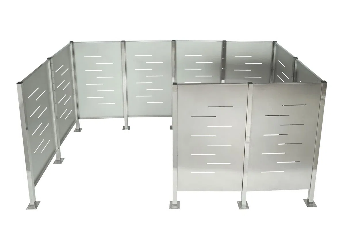 Recinzione fendivista bidoni box spazzatura rifiuti HWC-J55 166x326x151cm acciaio inox