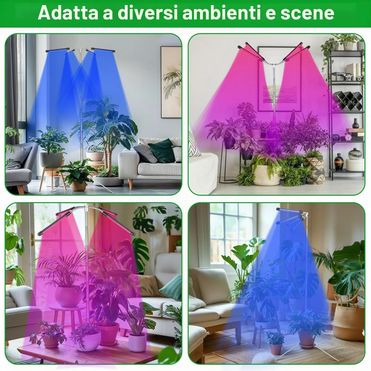 Lampade per Piante Indoor, Lampada Crescente Spettro Completo 4 Heads, Luce per Piante Con Treppiede, Luce LED Coltivazione Indoor Con Timer, 3 Modalità E 9 Regolazioni Di Luminosità
