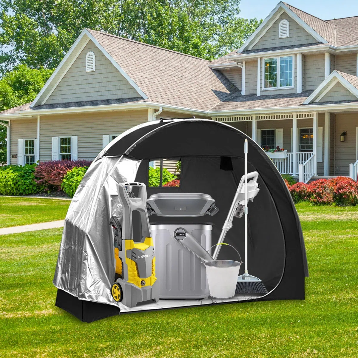 Tenda per Biciclette Attrezzi, Capannone Portatile, Garage Copertura per Biciclette, Tenda da Campeggio a Cupola, Tessuto Oxford 210D, per Biciclette, Moto, Attrezzi da Giardino e Tosaerba