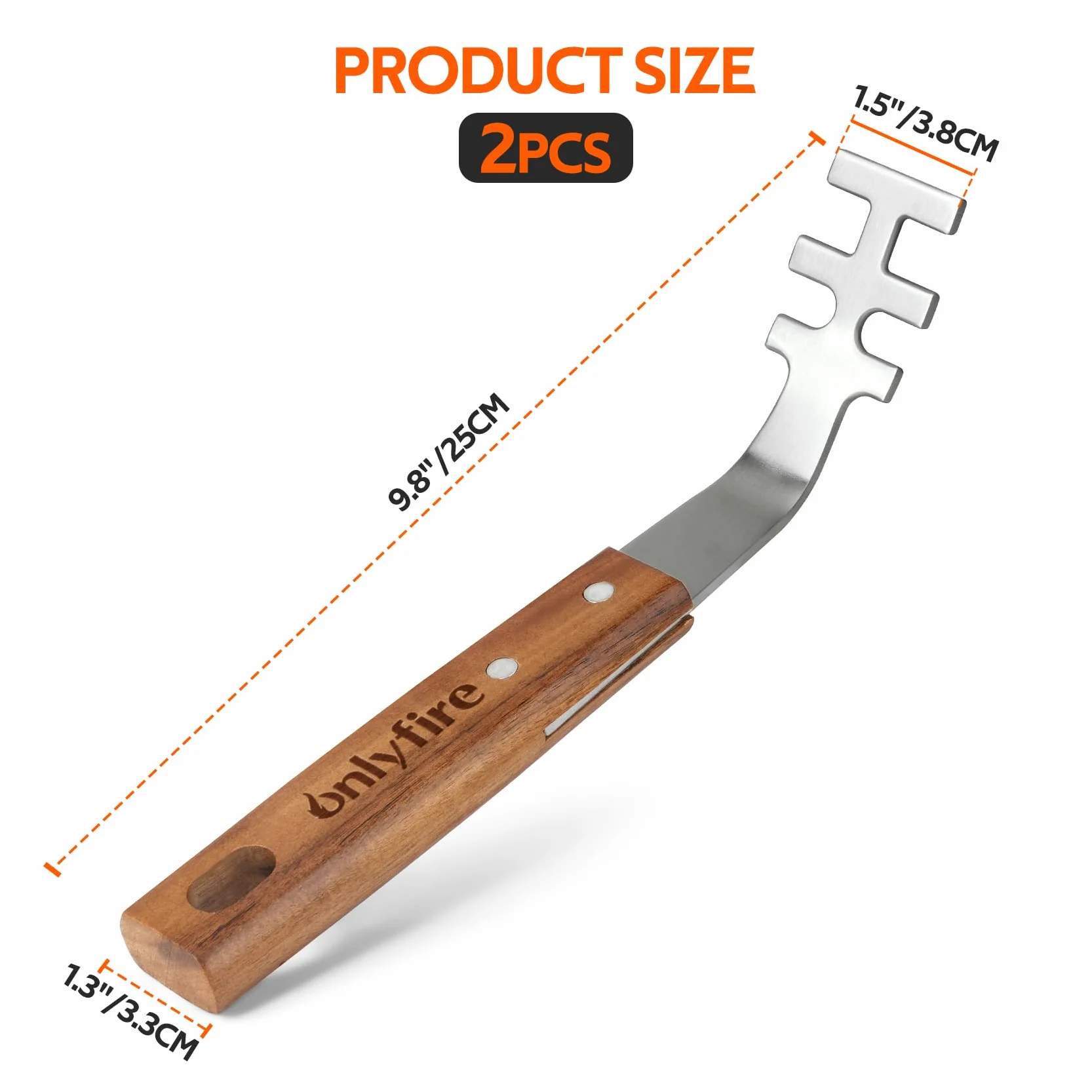 onlyfire 2 Pezzi Sollevatori per Griglia in Acciaio Inox con Maniglia in Legno di Acacia, Attrezzo per Sollevare Le Griglie del Barbecue per Maneggiare in Sicurezza Le Griglie Calde,Accessori per BBQ