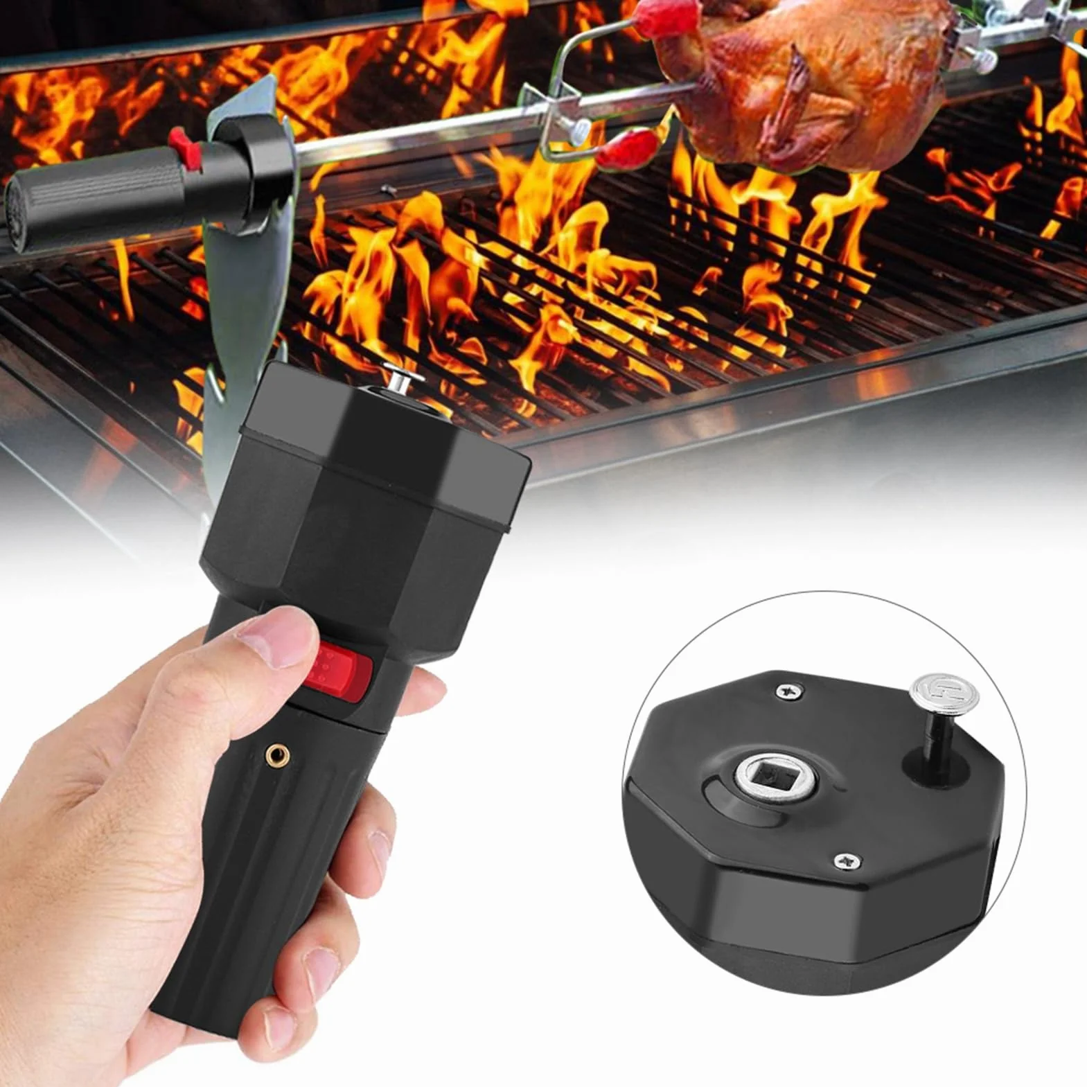 Estink Motore per Barbecue a Batteria 1,5 V, Girarrosto Elettrico con Staffa, Piccolo BBQ Rotator, Supporto per Arrosto, Batteria Non Inclusa