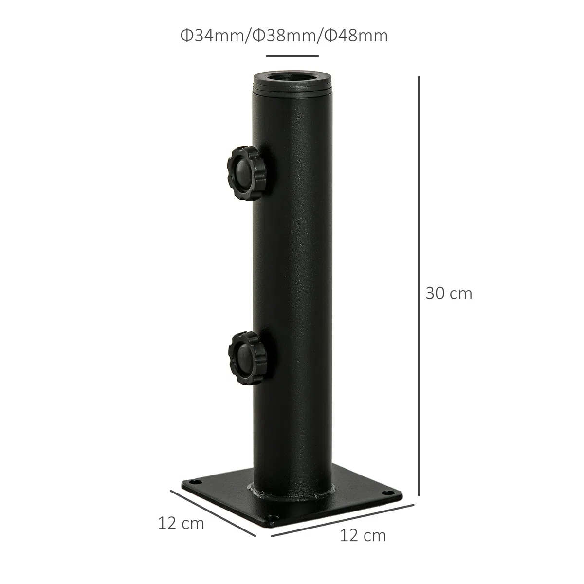 Outsunny Base per Ombrellone, Basamento per Ombrellone in Metallo, per Pali di Ombrelloni da Ø34/38/48 mm, per Patio, Pontile, Giardino e Cortile, Nero