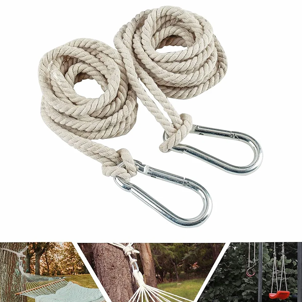 YURRUON, Corde per altalena da albero, 2 pezzi, corde per amaca regolabili con ganci amovibili per arredamento da giardino (4m corda singola)