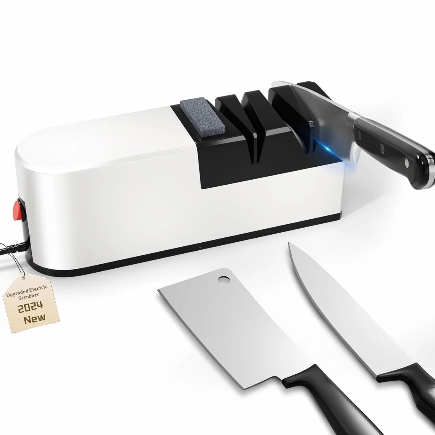 Affilacoltelli elettrico, sistema di affilatura coltelli 5 in 1 con lama dritta, affilacoltelli professionale diamantato PER affilatura grossolana, riparazione e affilatura coltelli (BH9)