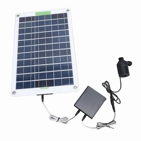 Kit Pompa Acqua Solare, Pannello Solare 100 W 12 V, Portata Massima 800 L/h, Sollevamento 5 Metri, 3 USB, 1 Tipo C, Interfaccia CC per Pannello Solare, 3 Box Batterie, Piscina e Giardino