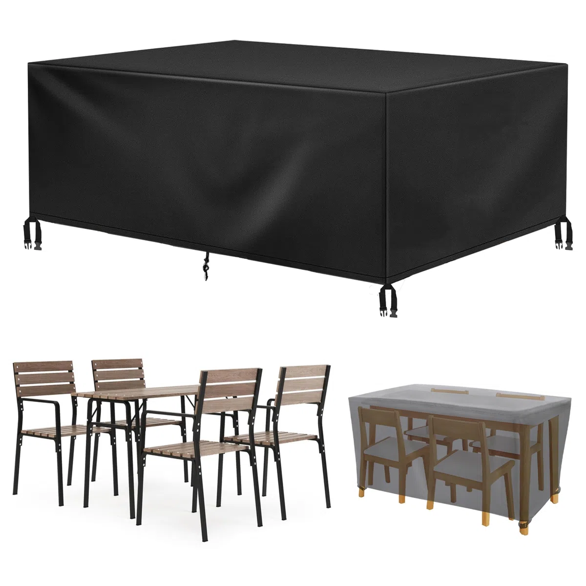 Coperture per Mobili da Giardino Copritavolo da Esterno Impermeabile 195x60x75cm/LxPxA Copertura Tavolo Esterno Mobili da Giardino, 420D Oxford Esterno Anti-UV Antivento Mobili Esterno Copritavolo