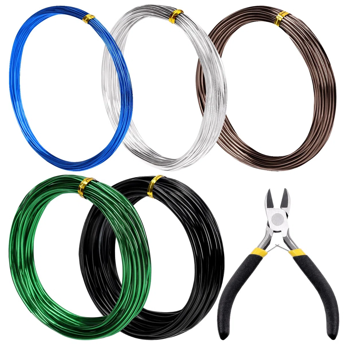 Tanstic Kit di 6 fili per bonsai da 0,8 mm, 1 mm, 1,5 mm, 2 mm, 3 mm, in alluminio, per bonsai in totale, con tronchese, per bonsai da interni (5 metri per ogni rotolo)