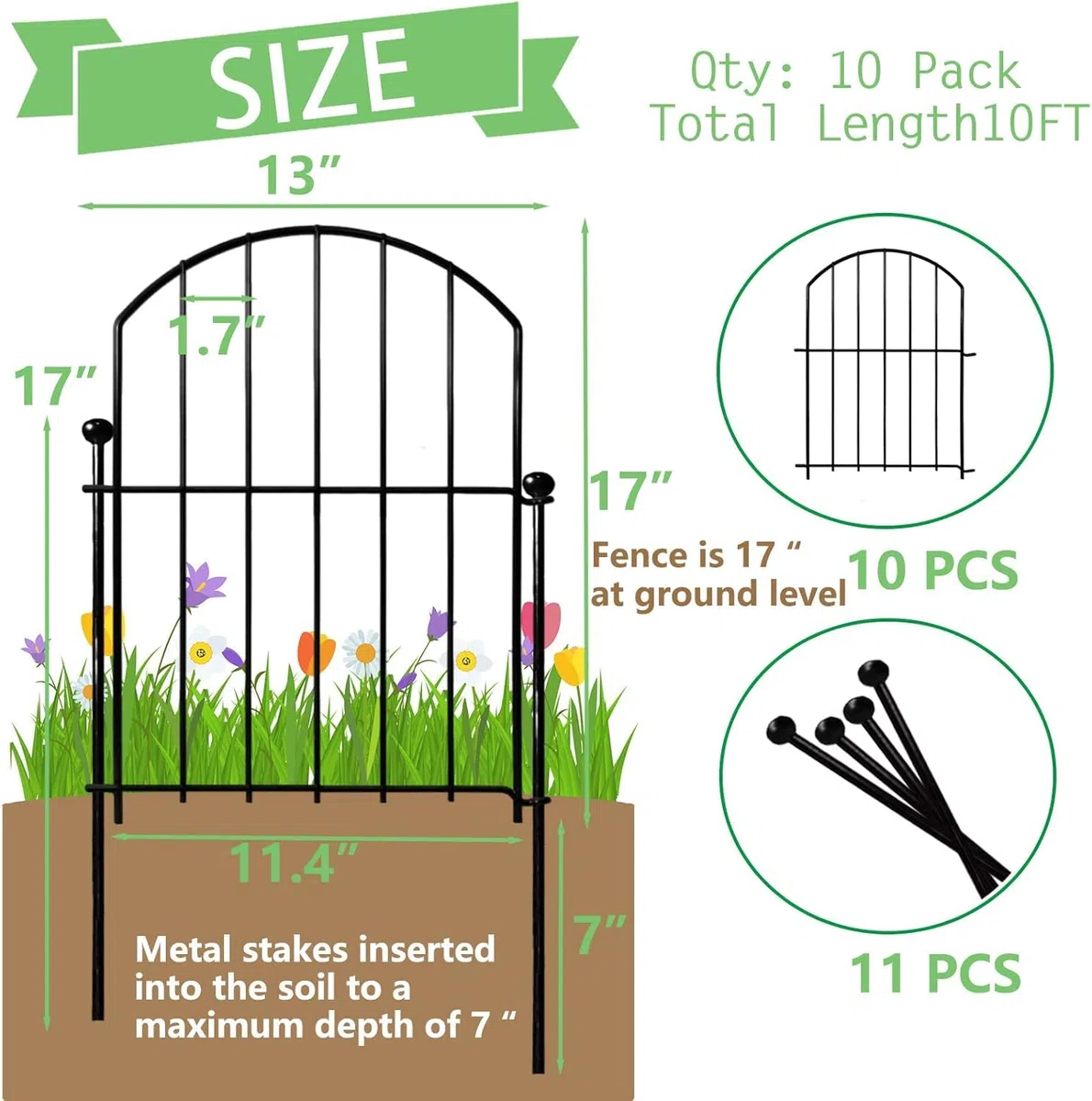 Recinzione Giardino Metallo Decorativo 32x43 cm – 10 Pannelli Piegevoli per Aiuole, Cortile e Barriera Animali