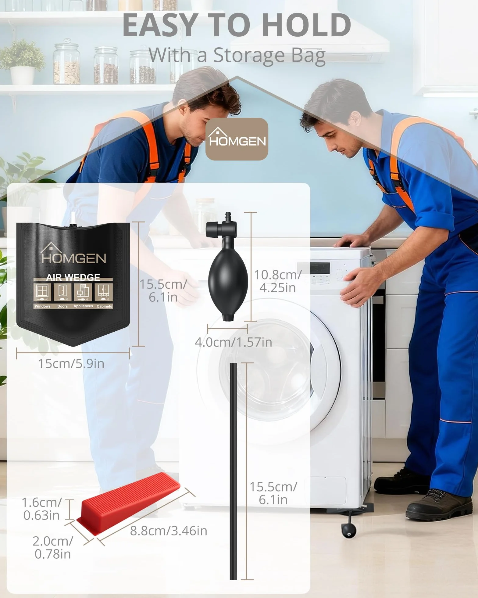 HOMGEN 4 Pezzi Pompa ad Aria per Finestre Max Carico 200kg Cuscinetti ad Aria per Sollevamento in TPU con 4 Cune Cuscini Gonfiabili ad Aria per Installazione Porte Finestre Spostare Mobili