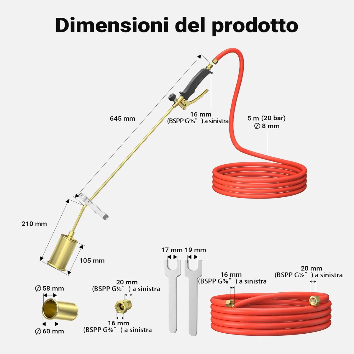 Wiltec Bruciatore per erbacce a gas Diserbante per erbe infestanti Bruciatore Saldatore