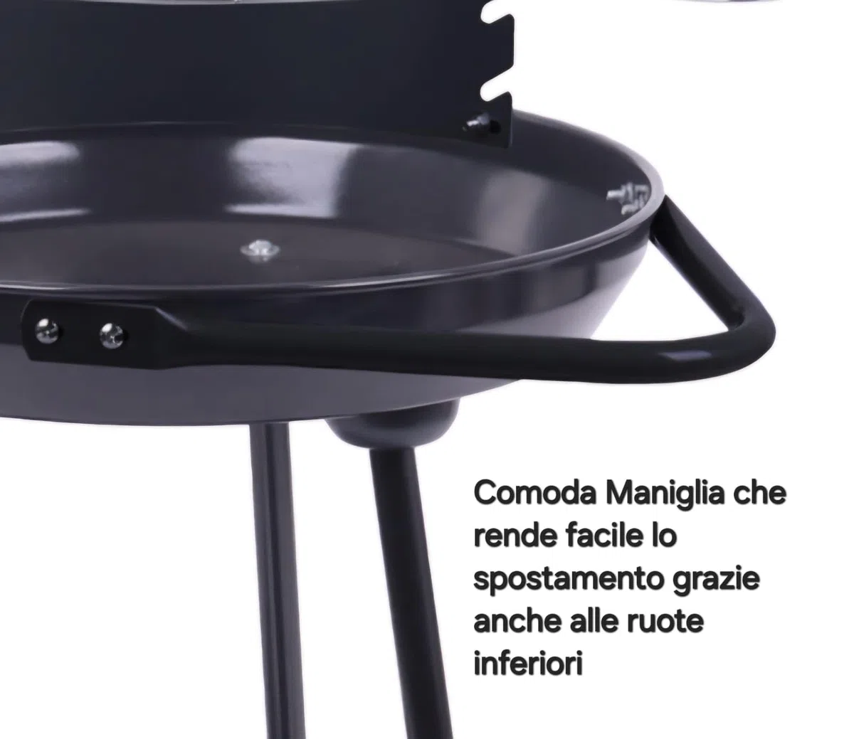 Barbecue Rotondo BBQ con Ruote Empotec da Esterno Griglia Cromata 42 x 77cm Regolabile 3 altezze Maniglia Grande Piano Inferiore 3 Gambe Ripiano D'Appoggio Cottura Grill Paravento Alto 15cm