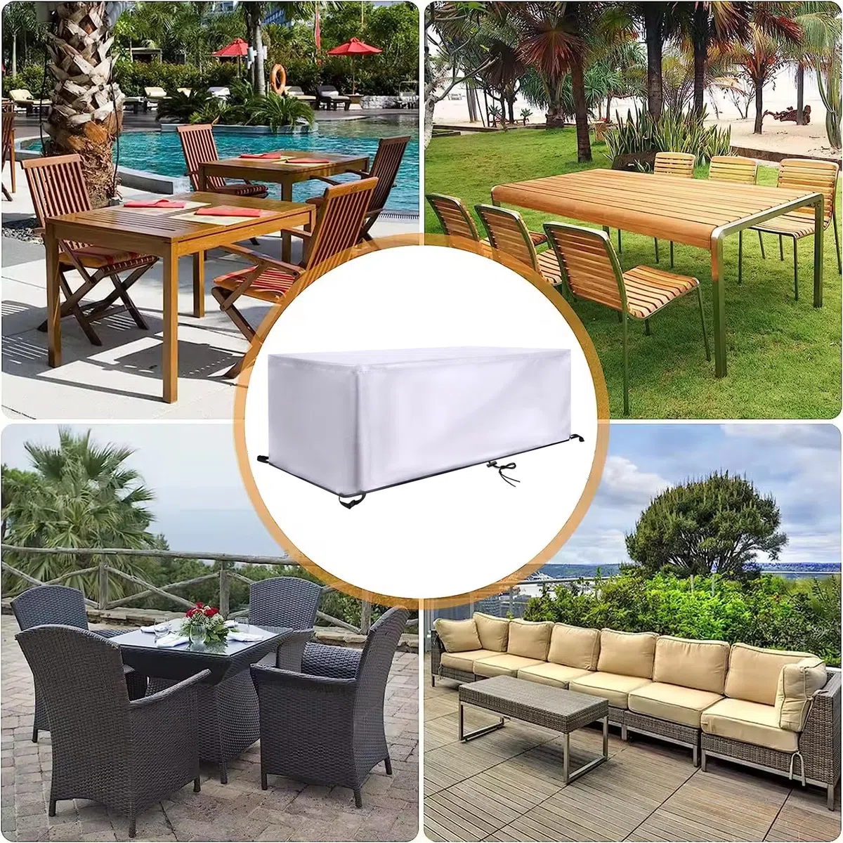 Copertura per Mobili da Giardino Rettangolare, 130x110x75cm/LxPxA 420D Oxford Coperture per Tavoli da Giardino Esterno, Copritavolo Tavolo Impermeabile Anti-UV, per Cortile Tavoli Sedie