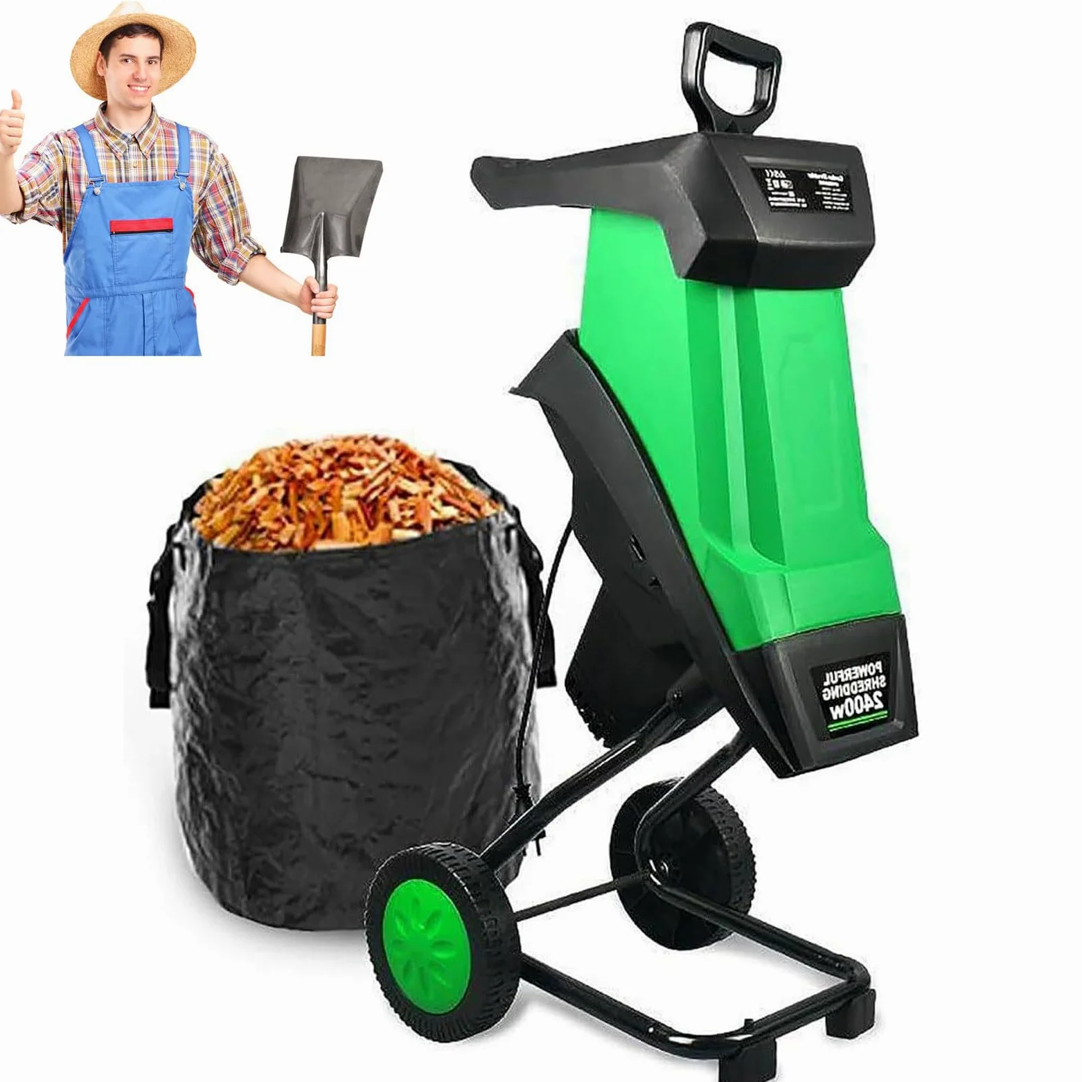 Trituratore Rami e Foglie, bio trituratore Elettrico, 15:1 riduzione, Alta efficienza, Portatile, Protezione sovraccarico, per Giardino e Cortile, ripristina Ordine