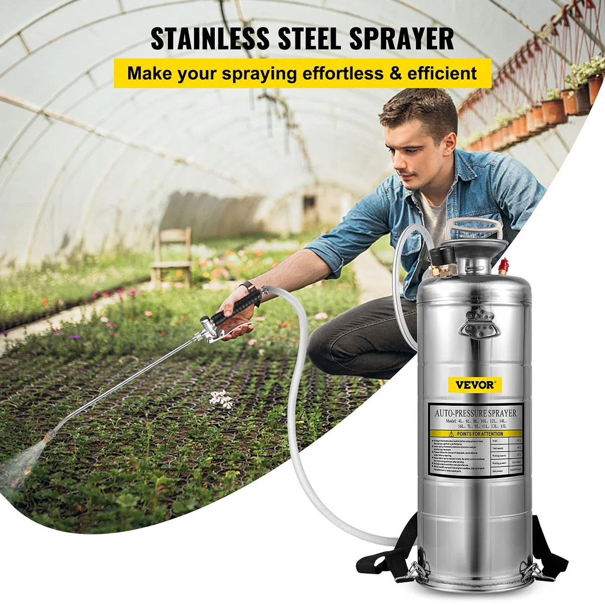 VEVOR Spruzzatore 6L in Acciaio Inossidabile, Spruzzatore Manuale a Pompa, Spruzzatore da Giardino Rinforzato a Pressione da 3,3 Pollici, Spruzzatore per Giardinaggio Domestico e Pulizia del Terreno