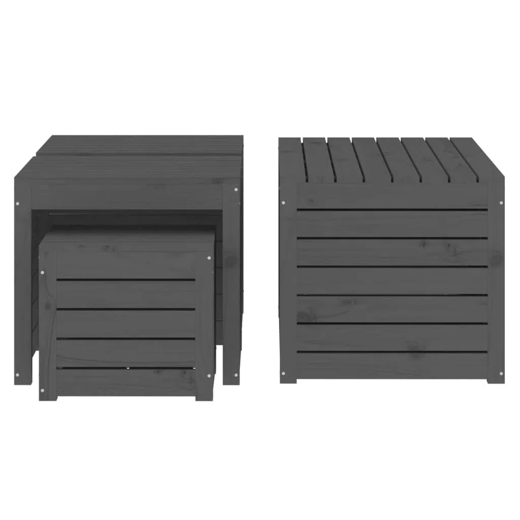 Set di 4 scatole da giardino in legno di pino massiccio grigio, contenitore esterno con coperchio per giocattoli e attrezzi, grande capacità di stoccaggio per cuscini