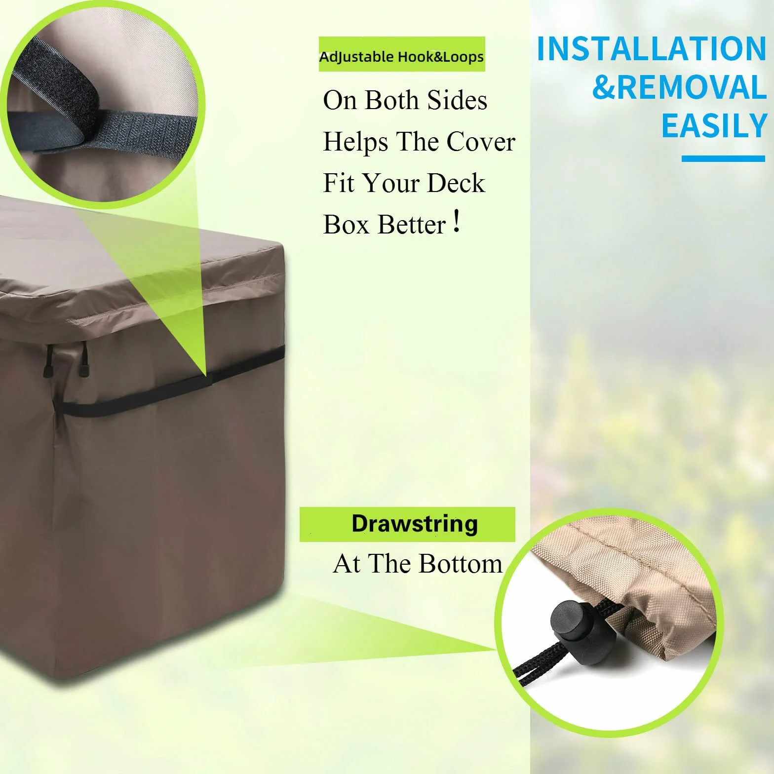 MountainLoc Copertura Per Baule Da Giardino, Telo Di Protezione Per Contenitore da Esterno Con Sfiato E Coperchio Con Cerniera, Impermeabile, 420D Oxford Marrone (157 * 76 * 69cm)