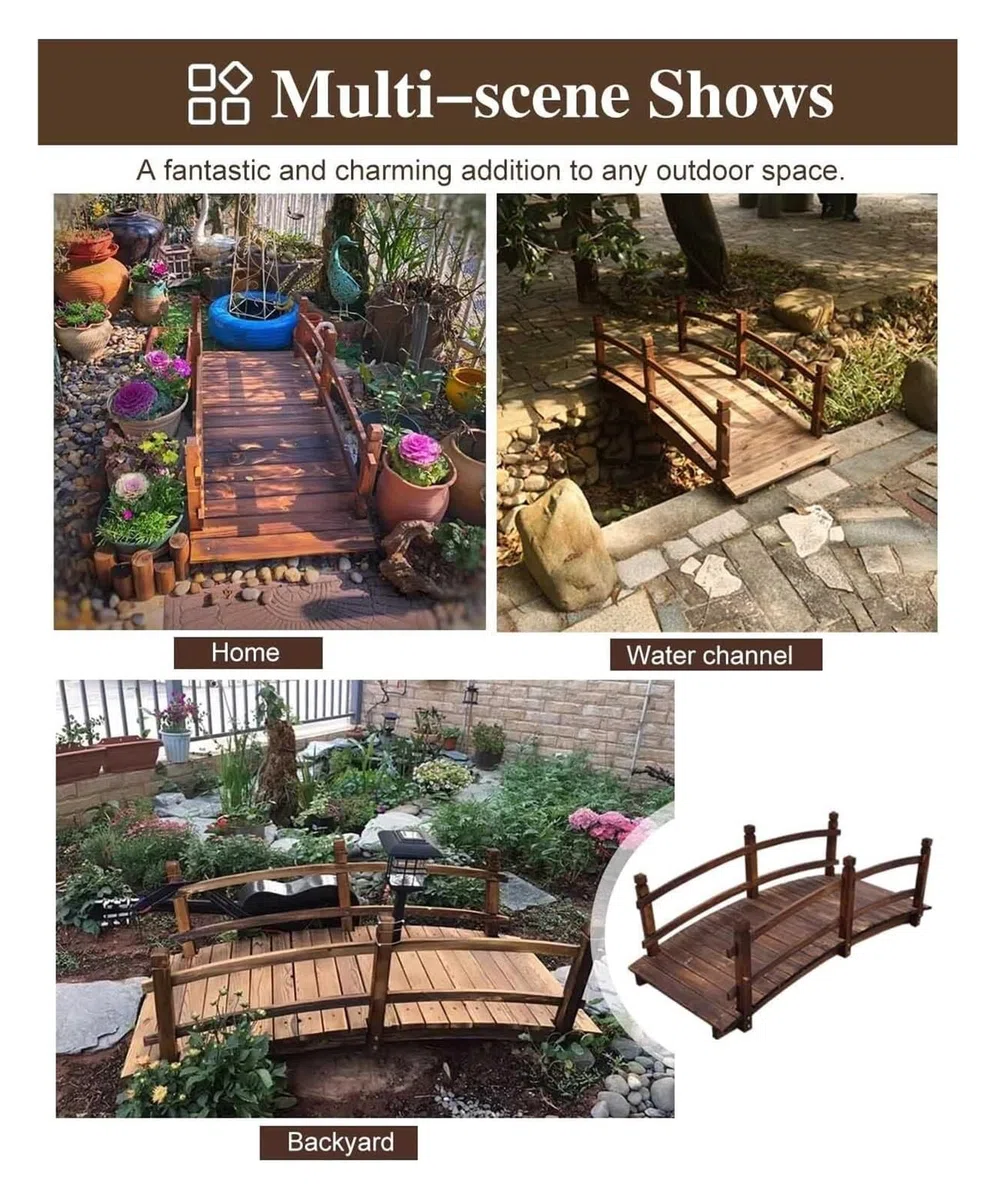 Ponte da giardino rustico in legno - Migliora la decorazione esterna e l'abbellimento per prato, passerelle Creek