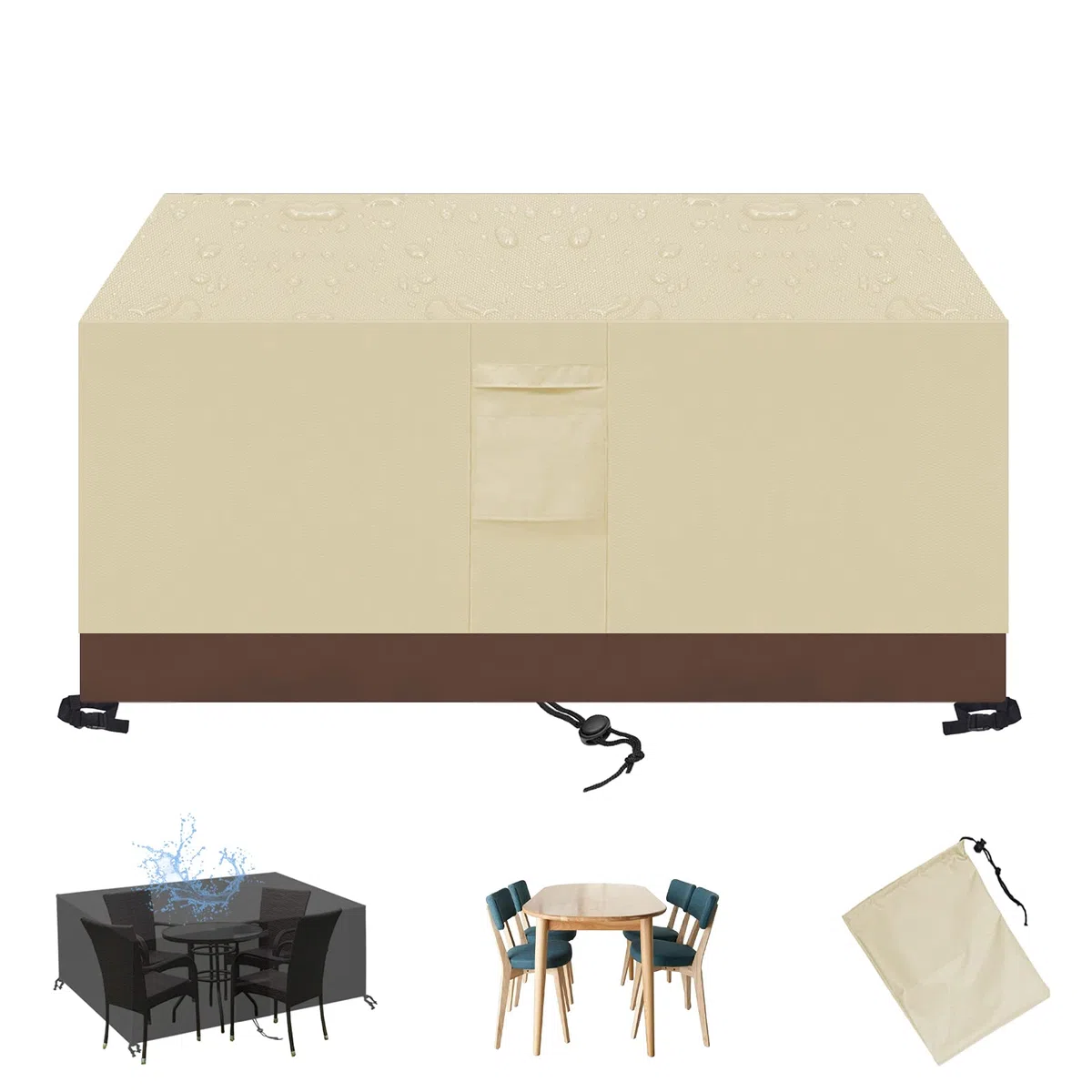 420D Copertura per Tavolo da Giardino ，Rettangolare Protezioni Impermeabili, Traspiranti, Antipolvere e Resistenti ai Raggi UV per Coperture per Mobili da Giardino
