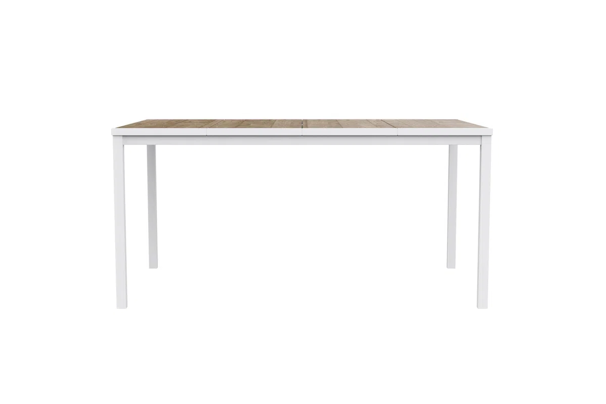 Keter Avon Tavolo da Pranzo Esterno per Giardino e Terrazza, 160x95x75H cm, Adatto per 6 Persone, Piano in Finitura Effetto Legno, Struttura in Metallo Bianca