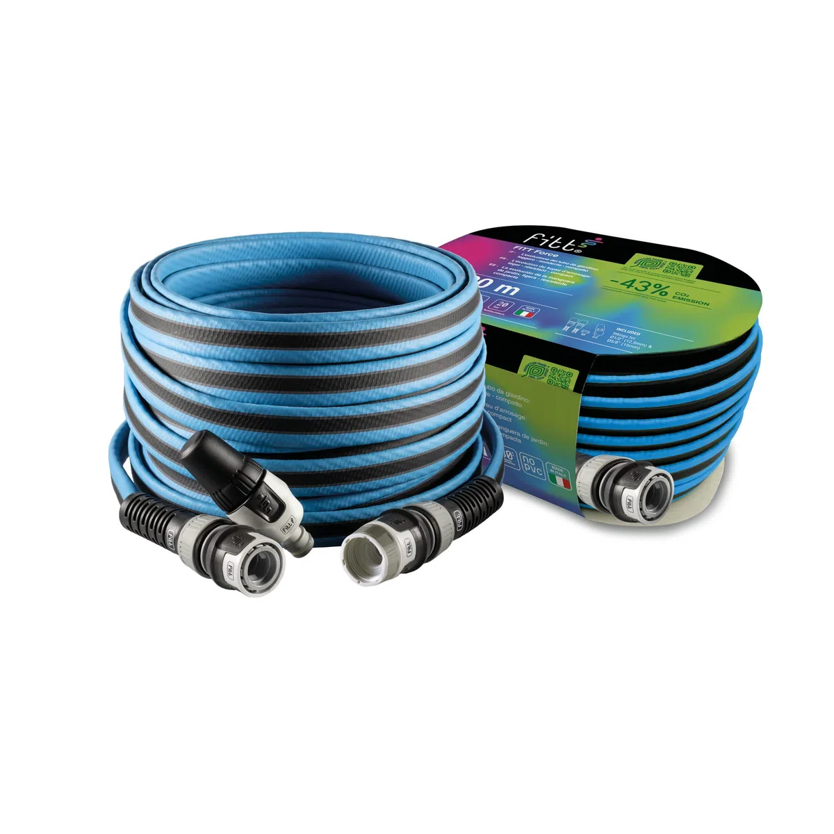FITT FORCE 30 m, Tubo acqua per irrigazione giardino, Leggero, Resistente e compatto, Per Uso Intensivo, con Lancia, colore Blu, -43% CO2e