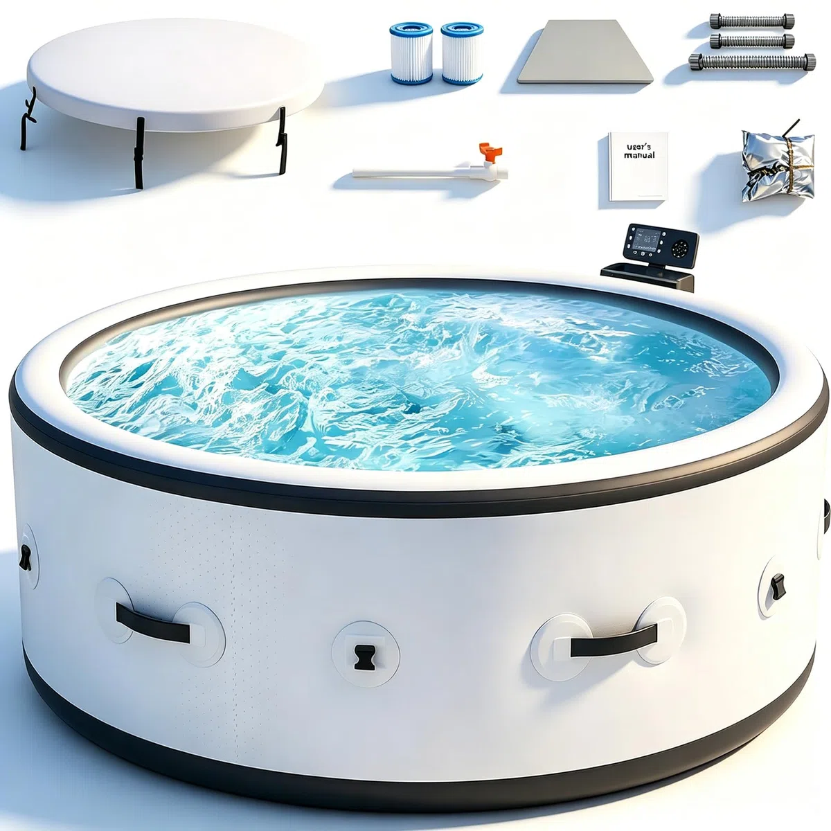 Vasca Idromassaggio Gonfiabile, Spa Portatile con Riscaldatore da 2500W e Sistemas di Massaggio a 150 Getti d'Aria, Adatta a Piccoli Bagni e Giardini, Include Copertura Isolante e Filtro