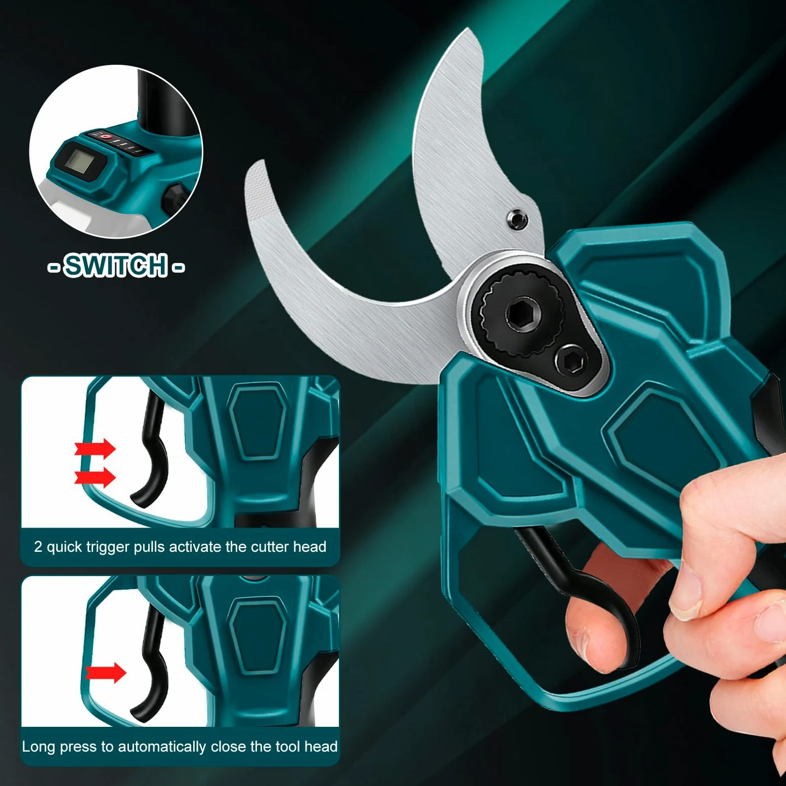 Troncarami compatibile con Makita 18 V (non batteria) apertura 65 mm | diametro di taglio massimo 40 mm, display LCD, cesoie elettriche ricaricabili per rami e fiori