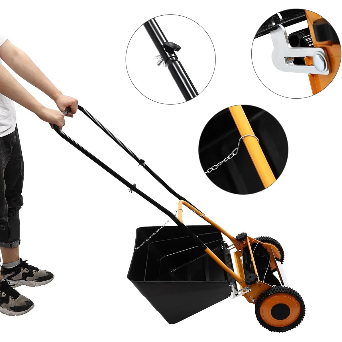 Rasaerba Manuale a Spinta da 40 cm, rasaerba Manuale, tagliaerba a Ruote 2 in 1 con Sacco di Raccolta e Altezza di Taglio Regolabile, Ideale per Piccoli Giardini