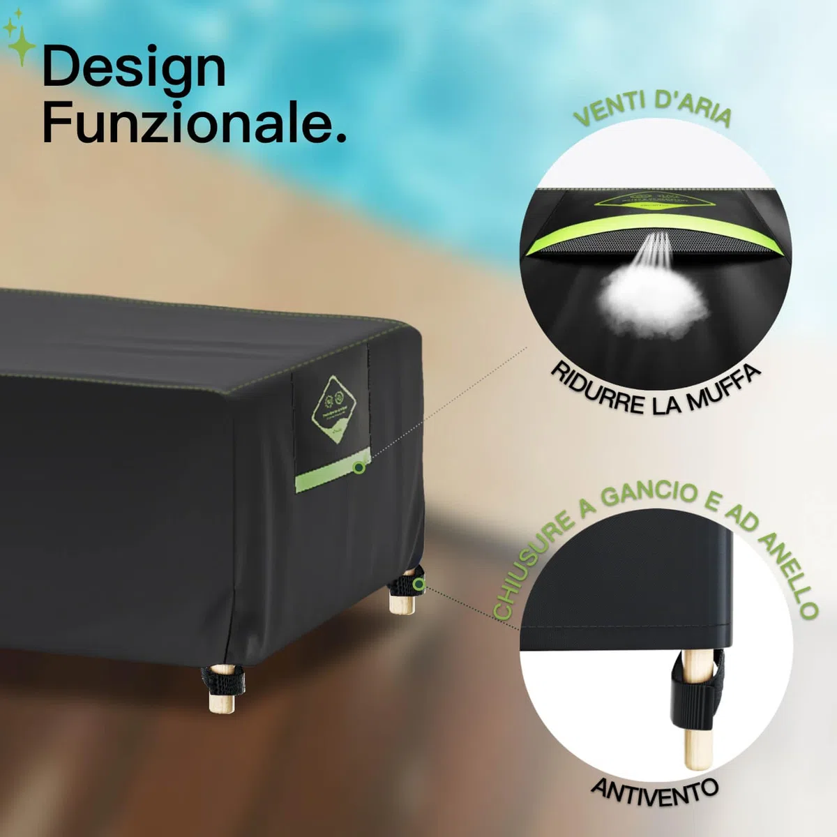 AWNIC Copri Sdraio da Giardino con Prese D'aria Resistente allo Strappo, Copertura Sdraio da Esternoo, Copri Lettino da Mare Impermeabile Anti UV, 420D Poliestere Telo per Sdraio 201x75x40/70cm