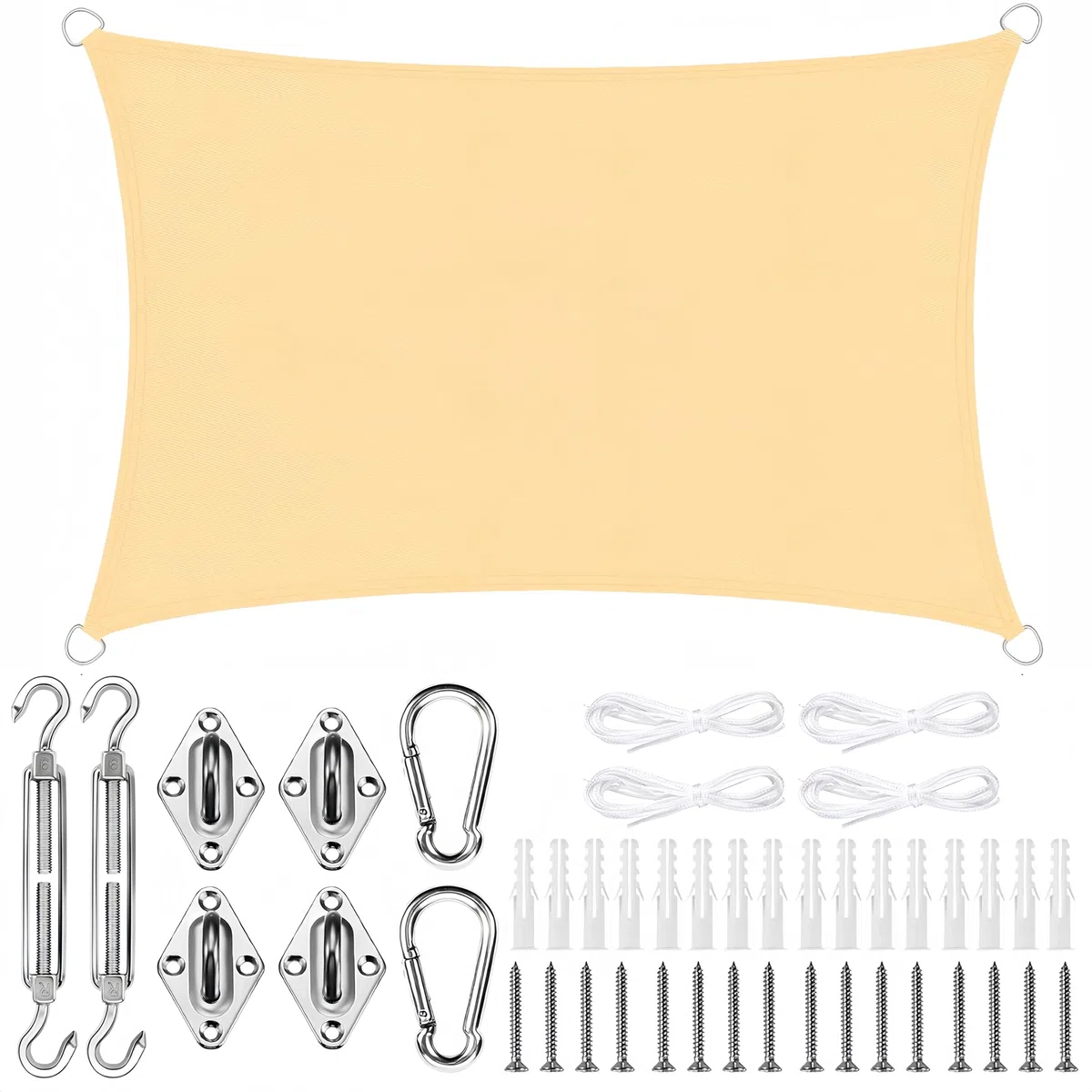 Telo Ombreggiante Impermeabile, Con Kit Fissaggio, Tenda a Vela Impermeabile Rettangolare 2,5x3m Vela Ombreggiante Parasole Protezione Raggi UV per Esterno Giardino terrazza Colore Beige