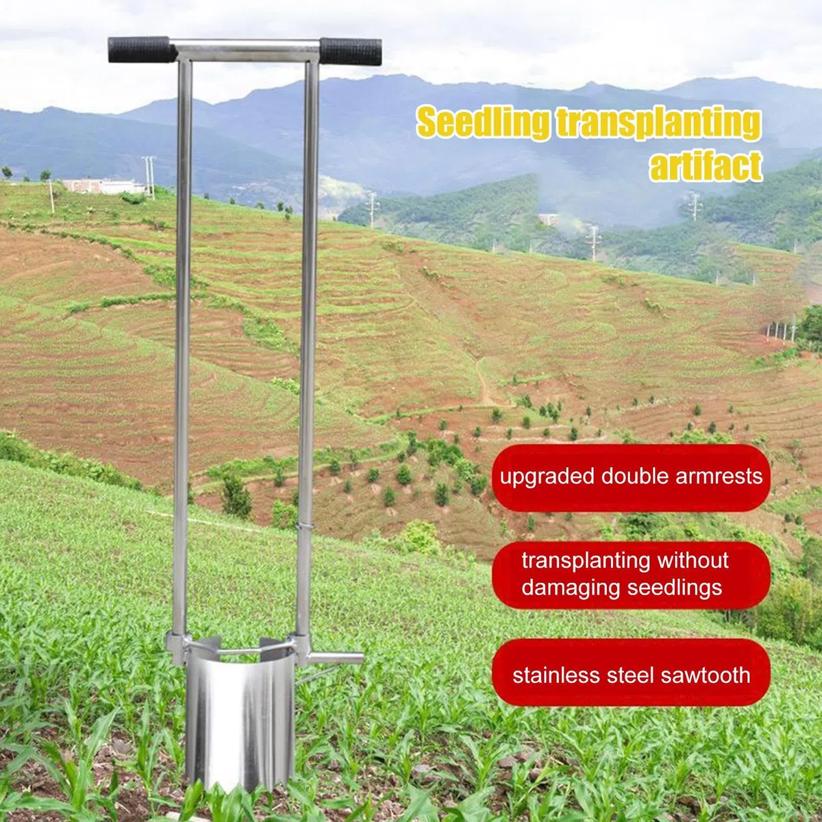 Piantatrice manuale a manico lungo | Attrezzo da giardino per bulbi di | fiori, aglio, cipolle | Trapiantatore ergonomico di bulbi da giardinaggio | Piantagione facile e