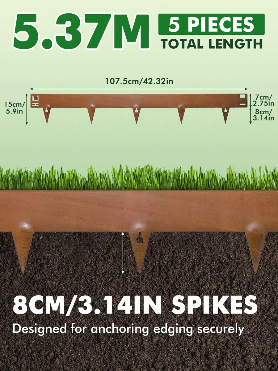 Bordatura da Giardino 5 Pezzi 5.37m,Alta 15cm Bordure per Aiuole Flessibile,Bordura Corten per Giardino in Metallo,Bordo di Separazione Piante Orto,Marrone