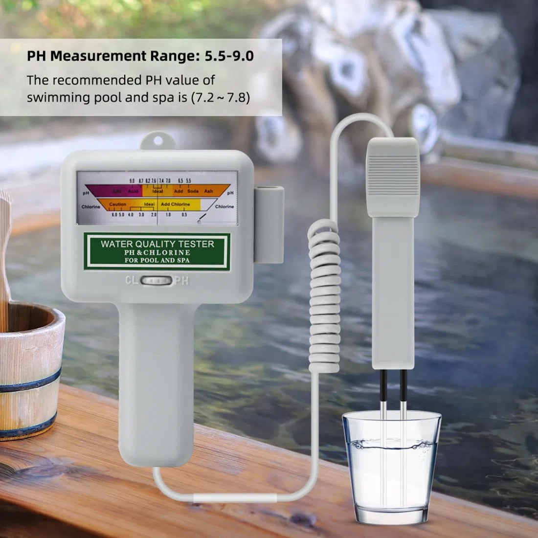 Tester di qualità dell'acqua per acquacoltura, rilevatore piscina 0,5 ~ 6,0 ppm CL2 laboratorio con strumento Ph, kit di test Ph Meter Dp per piscina, spa acquario