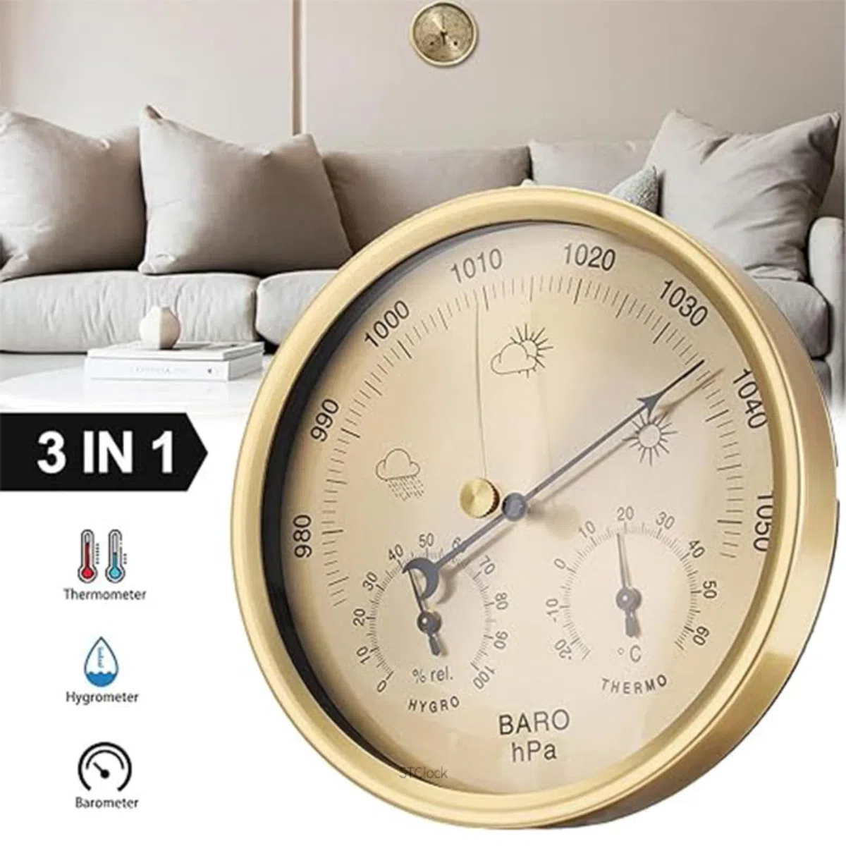 Stazione Meteo Analogica Da Parete, 3 In 1 Analogico Barometro Igrometro Termometro Per Interni E Esterno, 5.2" Stazione Meteorologica Analogica In Lega Di Alluminio Per Giardino, Camera Da Letto