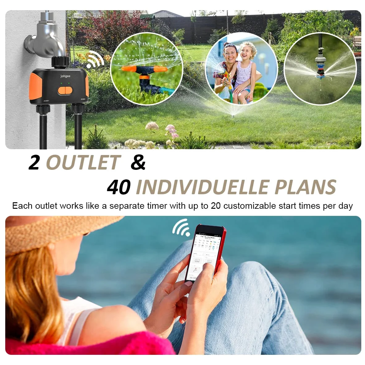 Timer Irrigazione Wifi 2 vie, Computer Giardino, Controllo Automatico Intelligente con App/Voce, Per Serra