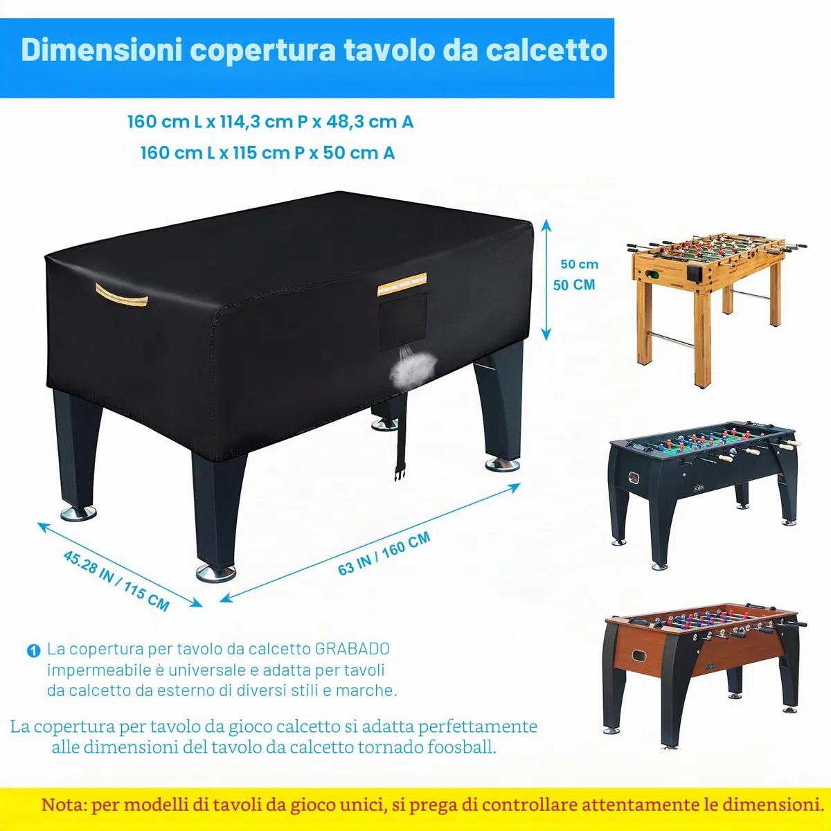 Copertura per tavolo da calcio 420D Oxford, impermeabile, copertura universale da calcio per esterni, con strisce impermeabili, aperture di ventilazione e 4 maniglie a strisce riflettenti