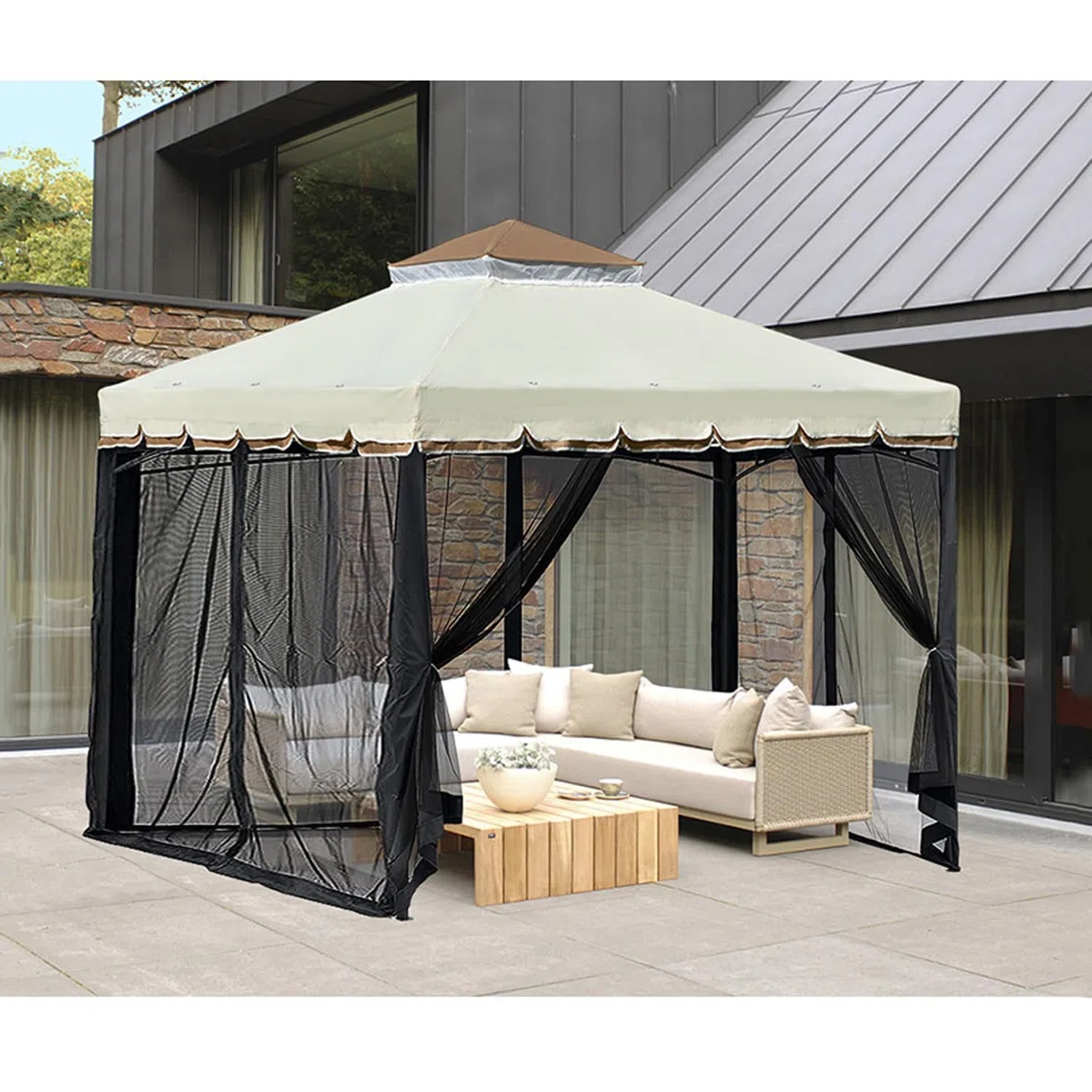 Tenda Zanzariera per Gazebo, Pareti Laterali per Pergola da Esterno, Universale Schermo Rete Giardino, Anti Zanzara Mosche per pergola, Rete Per Insetti (Black, 365x365x220 cm)