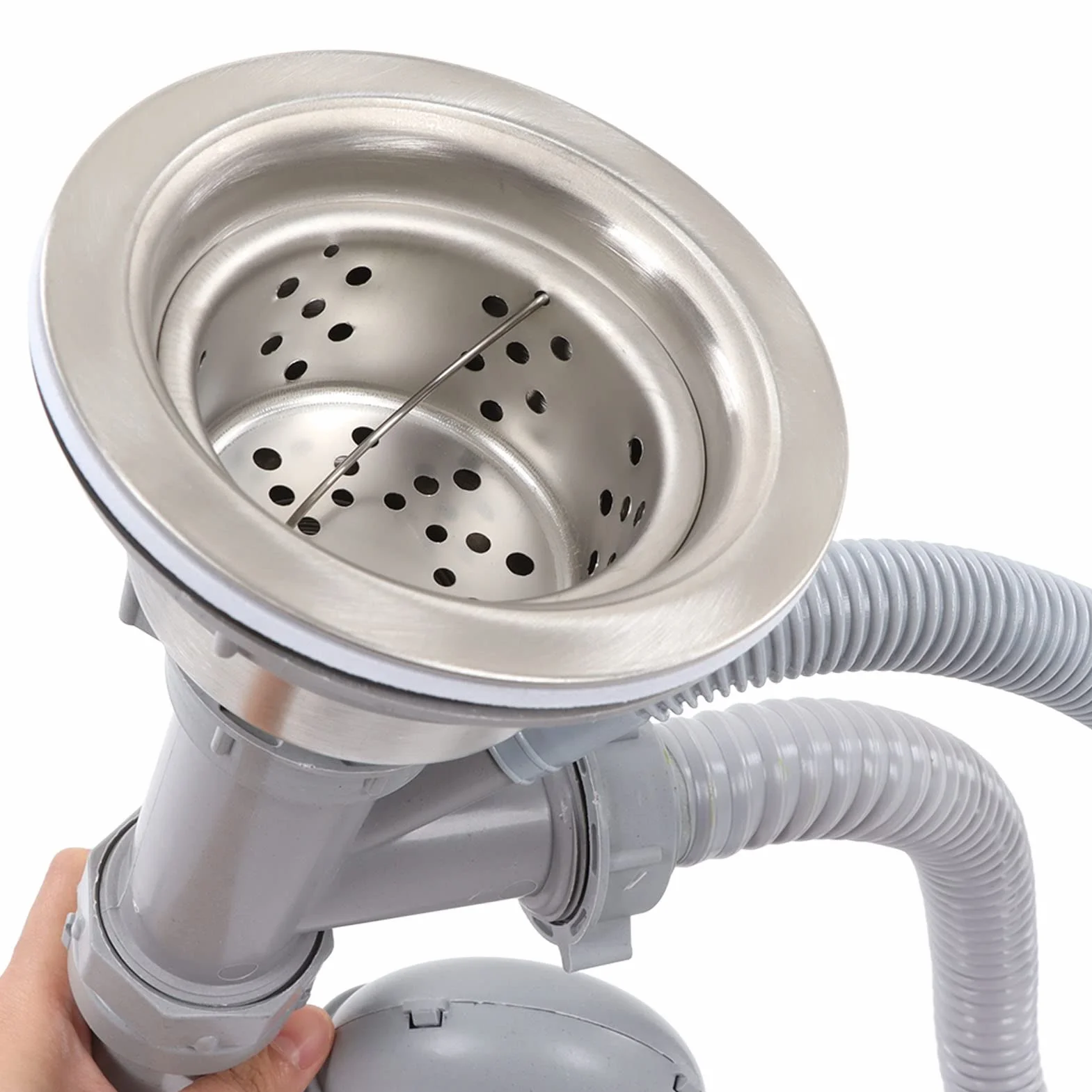 Set di Tubi Scolapiatti in Acciaio Inox per Lavello da e Bagno, Tubo di Scarico Flessibile con Doppio Sifone, di Drenaggio per Lavandino di Casa