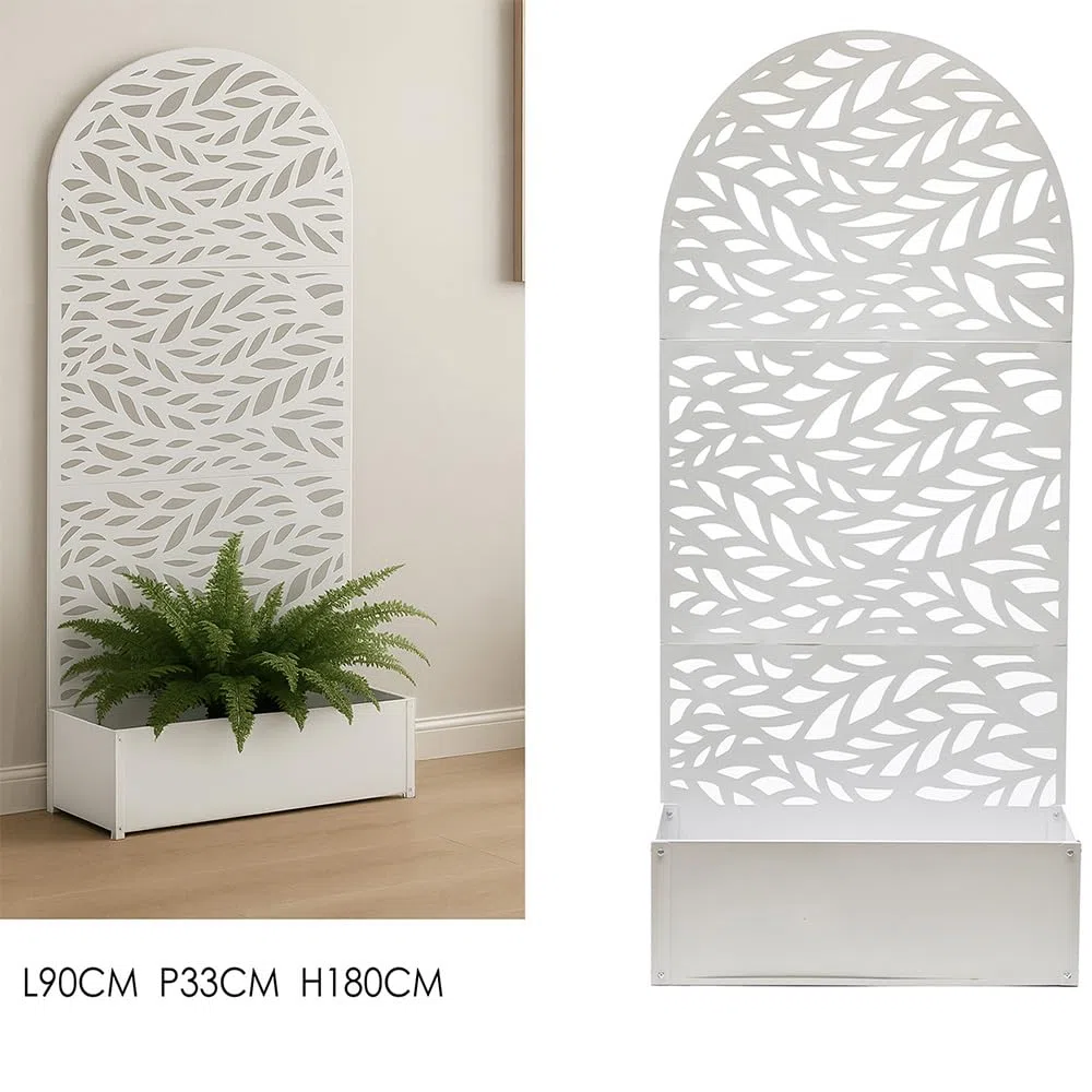 Fioriera in Metallo Bianca con Spalliera ad Arco per Piante Rampicanti Pannello Divisorio Privacy e Separatore per Esterno e Interno L90xP33x alta 180 cm Design Elegante e Moderno separe'
