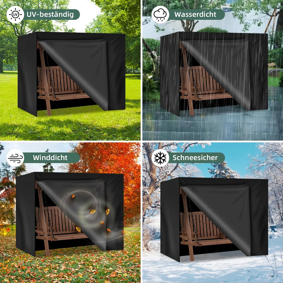 Copertura per dondolo da 3-4 posti, impermeabile, antivento, resistente all'inverno, resistente ai raggi UV, resistente agli strappi, in tessuto Oxford, per dondolo da giardino, 210 x 150 x 150 cm