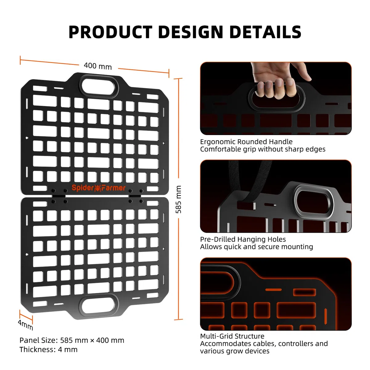 Spider Farmer Grow Tent Gear Board, 2026 Nuovo sistema di gestione delle attrezzature e dei cavi pieghevole e resistente, organizer per pannelli di montaggio in acciaio per GGS Smart System, ciabatta