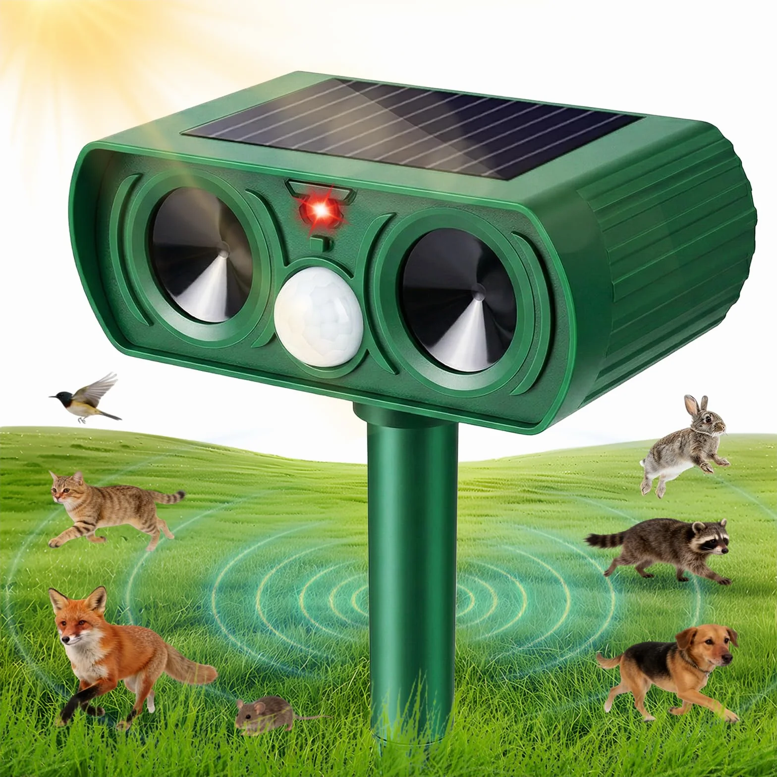 Dissuasore Gatti, Ultrasuoni per Gatti Ultrasuoni Repellente Gatti Solare con Flash LED Dissuasore Ultrasuoni Piccioni Impermeabile per Volpi Cani Cervo Procioni