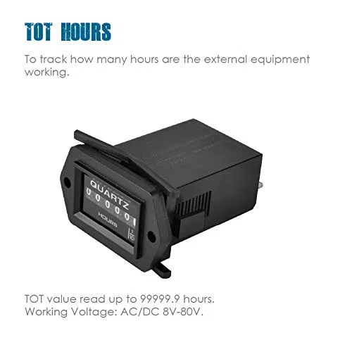 Contaore al quarzo, AC/DC da 8 V a 80 V, Ore totali accumulate per la manutenzione, Memorizzazione dati per trattorino tosaerba Compressore d'aria per camper. (AC/DC 8V-80V)