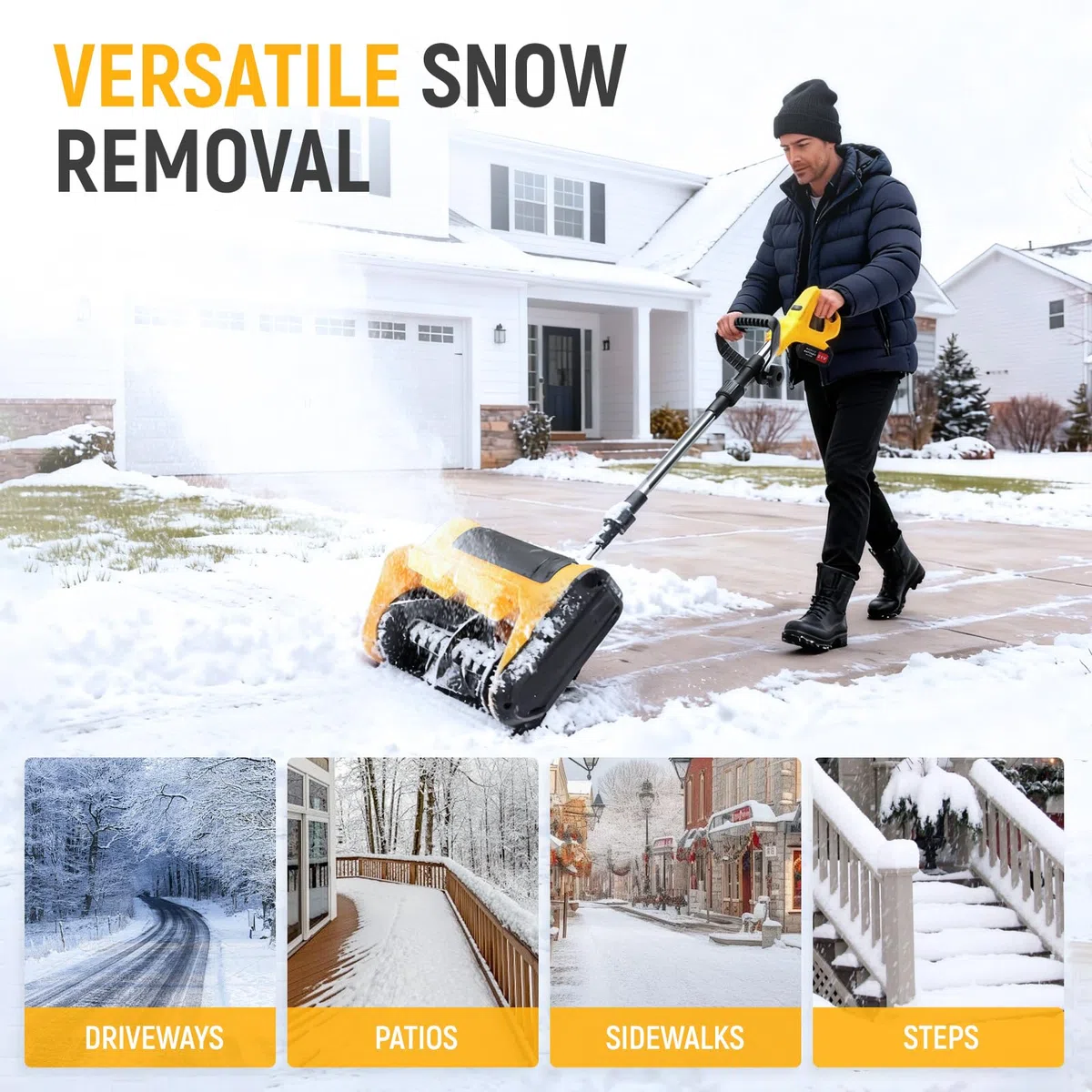 Fresa Spazzaneve a Batteria, Spazzaneve Elettrico con 2 batterie 5 C Larghezza di Lavoro 30 cm, Distanza di Espulsione 6 – 8 m, Altezza Massima Della Neve 10 cm