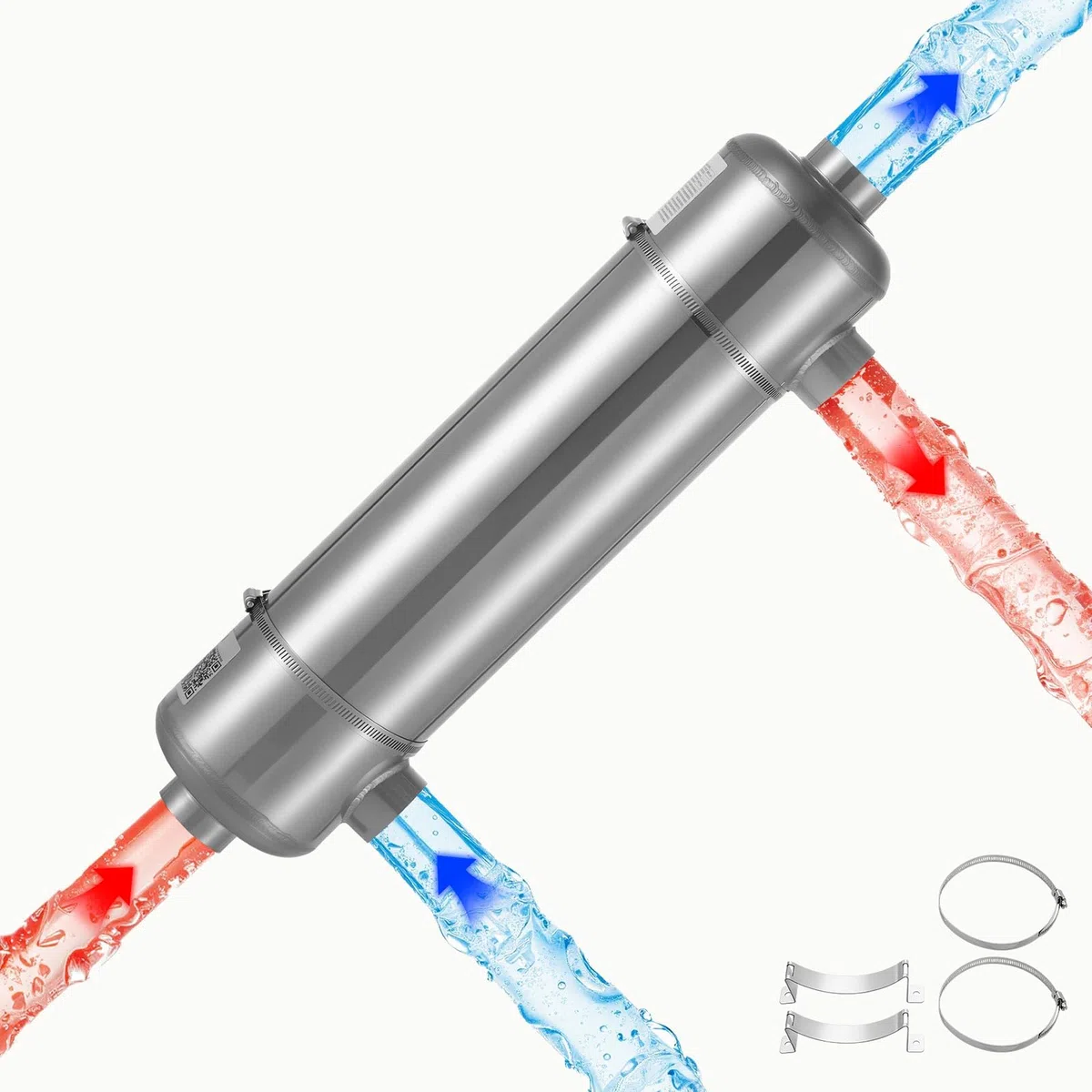 VEVOR Scambiatore di Calore per Piscina 210K BTU, Scambiatore in Acciaio inox 316L, Sistema di Riscaldamento ad Alta Efficienza per Piscina, Spa e Vasche Idromassaggio, per Uso Interno ed Esterno